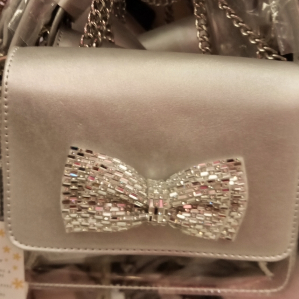Elegant Silver Bow Clutch